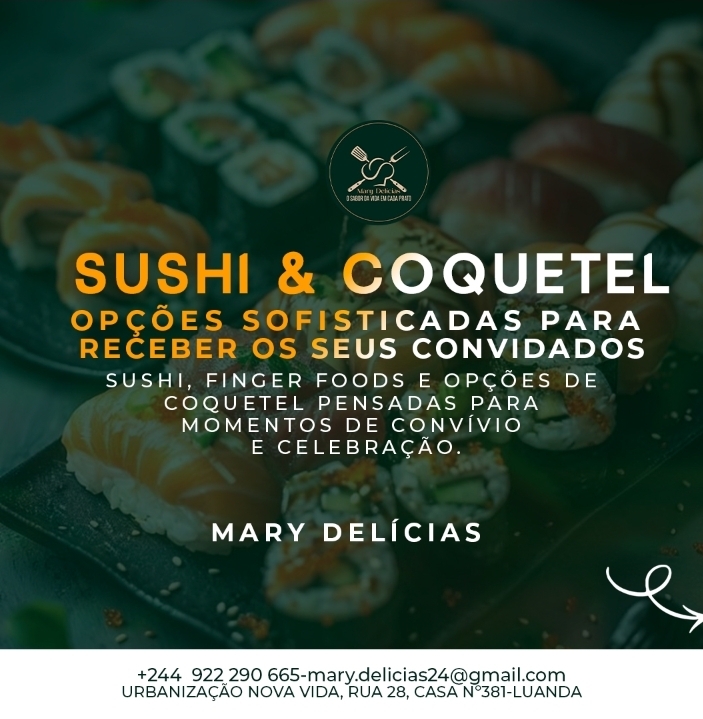 Cartaz completo — Sushi & Coquetel, opções para receber os seus convidados